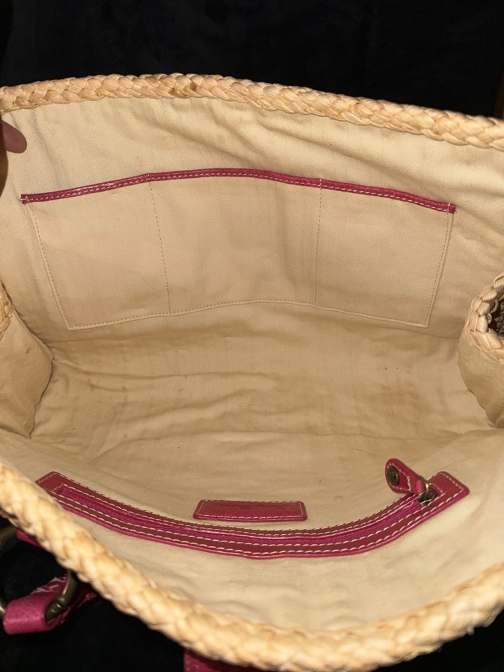 Tommy Bahama Straw Tote with Pink Leather Trim and Medallion - Picture 14 of 16